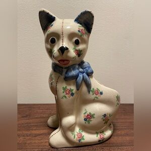 Vintage Floral Ceramic Cat Figurine Planter Made in Japan